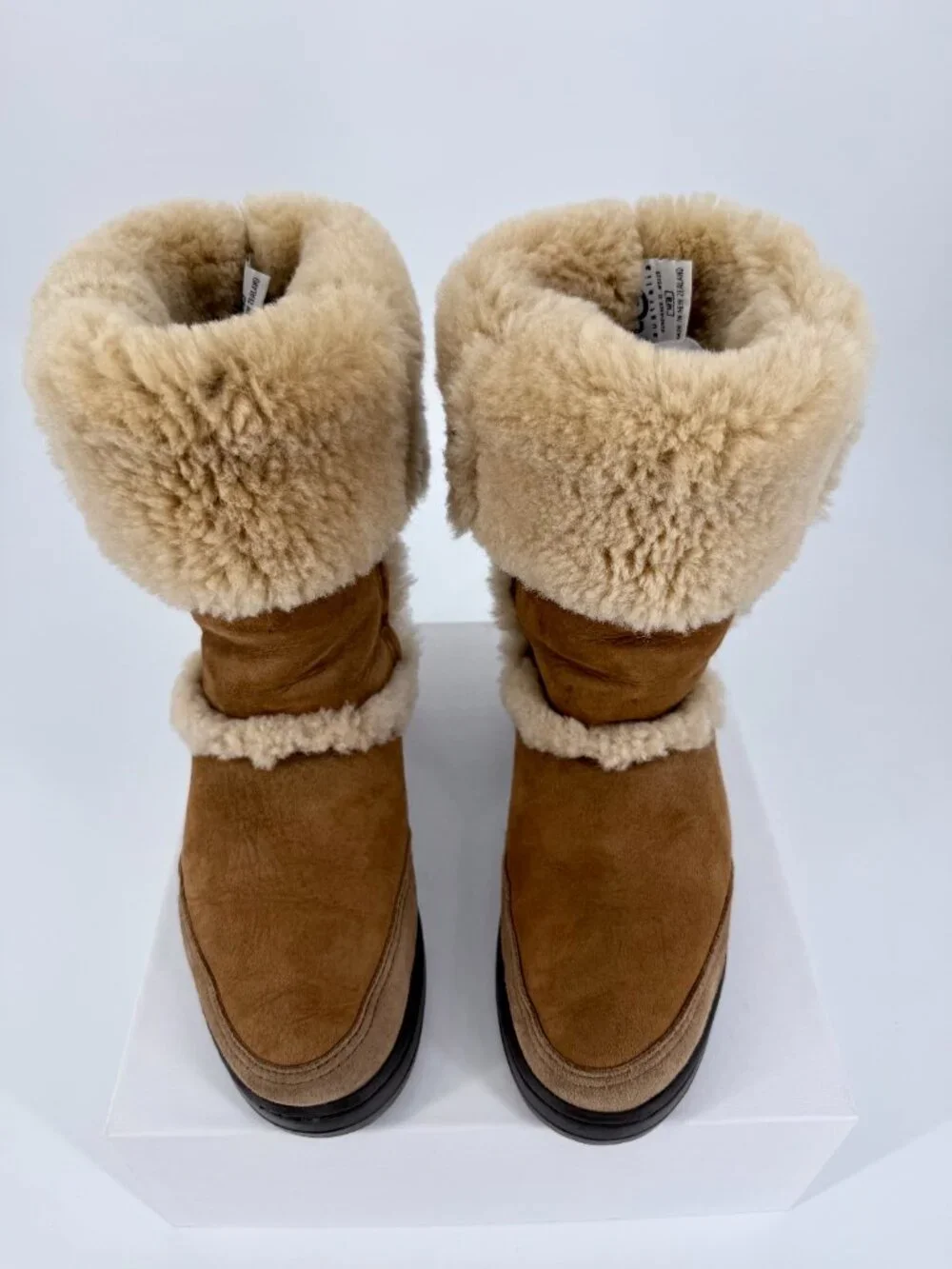 UGG Australia Sunburst II Tall Sheepskin Wool Boots Chestnut Size 8 Made in New